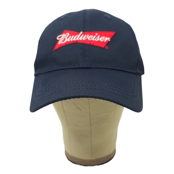 Budweiser Strapback Cap Embroidered Logo Trucker Baseball Hat Navy Red Infinity - Picture 12 of 14